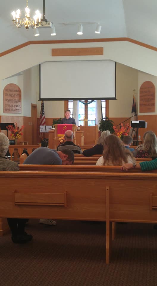 Preacher at the pulpit during worship service